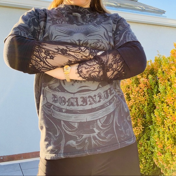 Converse Scull Bones Tattoo Print Black Graphic T-Shirt unisex - Picture 3 of 16